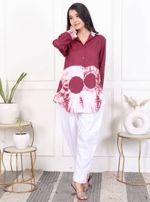 Brown tie & dye white cotton co-ord set 3