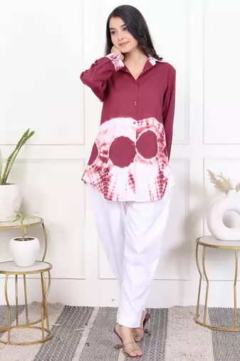 Brown tie & dye white cotton co-ord set
