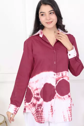 Brown tie & dye white cotton co-ord set