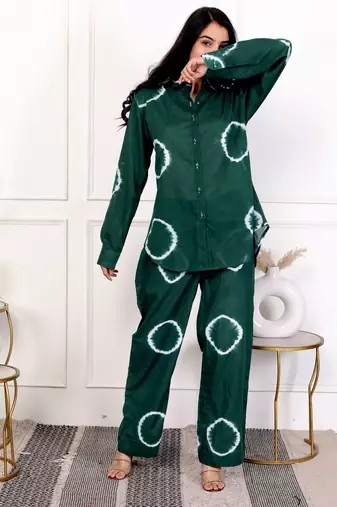 Green tie & dye cotton co-ord set
