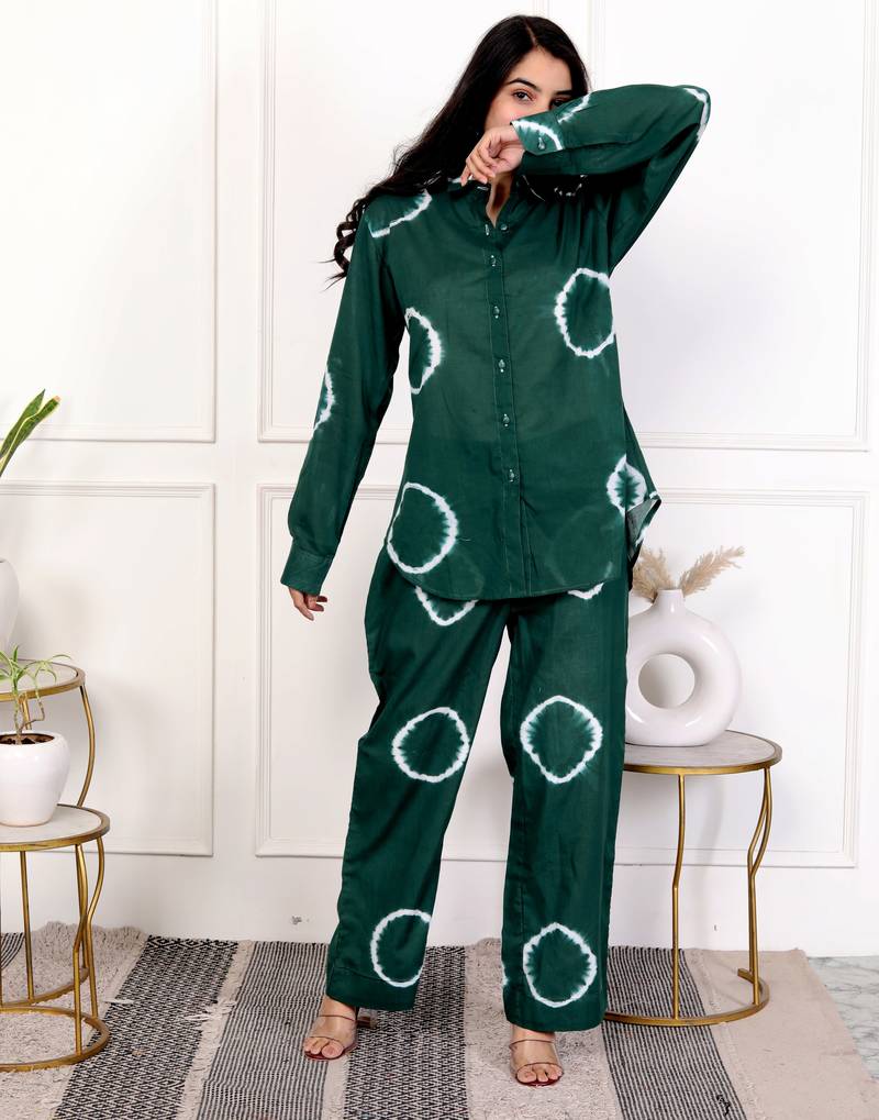 Green tie & dye cotton co-ord set