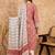 Coral pink printed cotton straight kurta set with blue zigzag dupatta