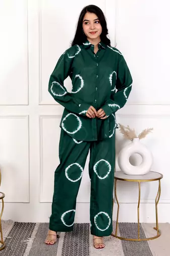 Green tie & dye cotton co-ord set