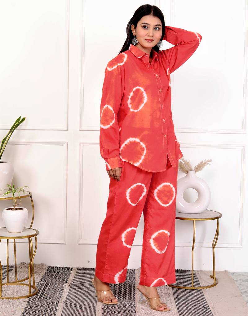 Red tie & dye cotton co-ord set