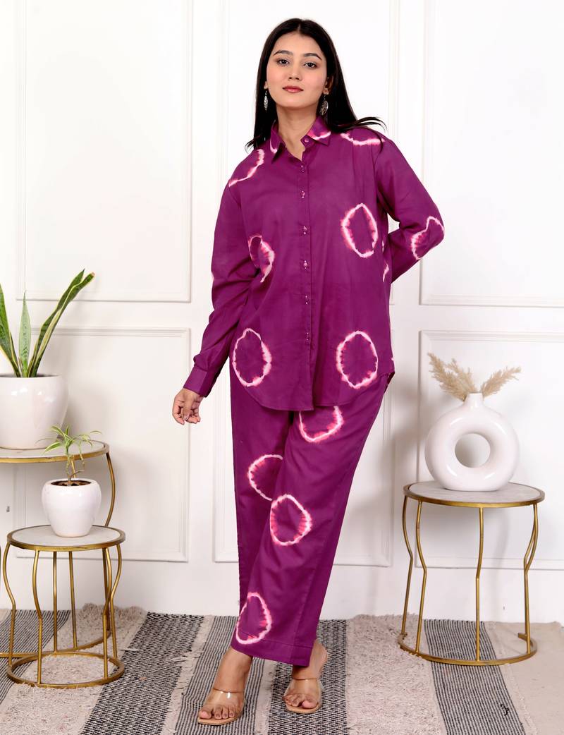 Deep magenta tie & dye cotton co-ord set
