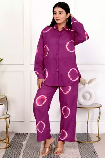 Deep magenta tie & dye cotton co-ord set