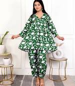 Green floral hand block printed cotton co-ord set