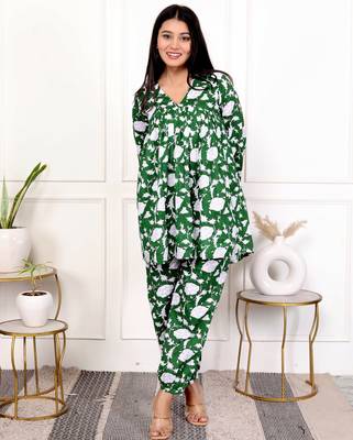 Green floral hand block printed cotton co-ord set 2