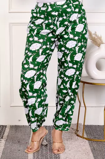Green floral hand block printed cotton co-ord set