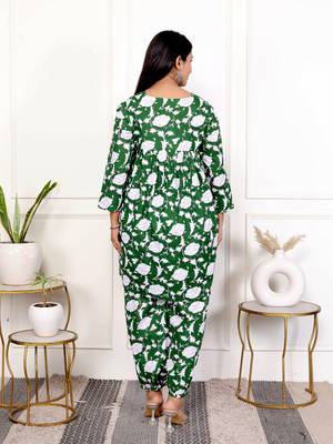 Green floral hand block printed cotton co-ord set 5