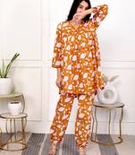 Peach floral hand block printed cotton co-ord set