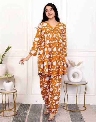 Peach floral hand block printed cotton co-ord set 3