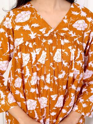 Peach floral hand block printed cotton co-ord set 4