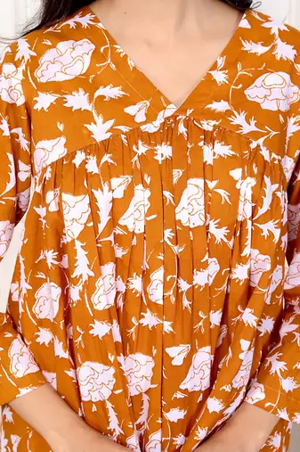 Peach floral hand block printed cotton co-ord set