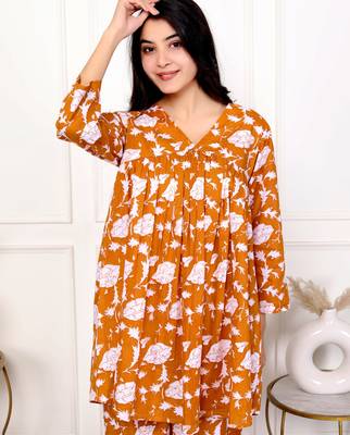 Peach floral hand block printed cotton co-ord set 5