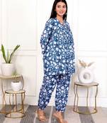 Blue floral hand block printed cotton co-ord set