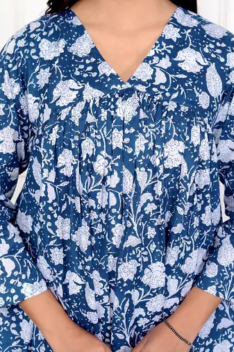 Blue floral hand block printed cotton co-ord set