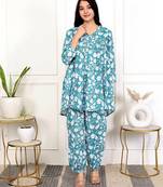 Sky blue floral hand block printed cotton co-ord set