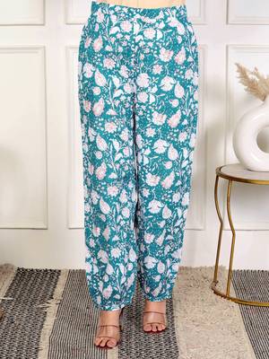 Sky blue floral hand block printed cotton co-ord set 4