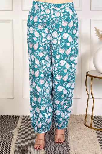 Sky blue floral hand block printed cotton co-ord set