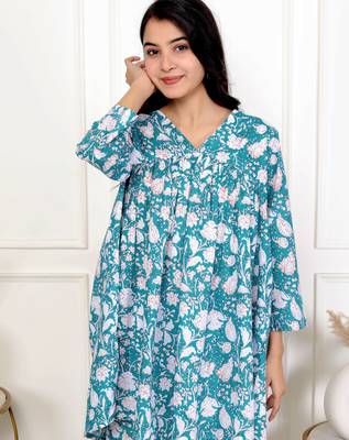 Sky blue floral hand block printed cotton co-ord set 5
