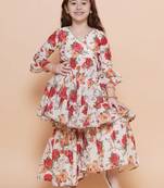 red and orange floral kurti sharara set for girls