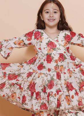 red and orange floral kurti sharara set for girls 3