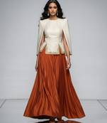 Rust Orange Embroidered Crepe Indo Western Lehenga Set