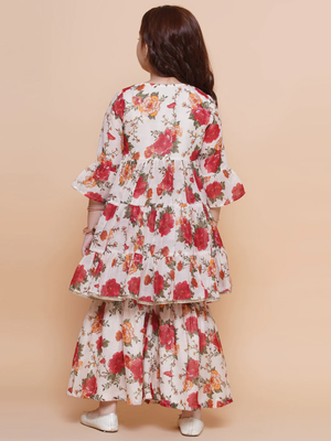 red and orange floral kurti sharara set for girls 4