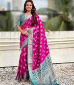 magenta patola silk saree with meenakari zari work