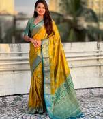 mustard patola silk saree with meenakari zari work