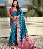blue patola silk saree with meenakari zari work