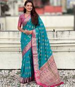 teal patola silk saree with meenakari zari work