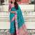 Teal patola silk saree meenakari weaves & zari pallu with contrast blouse piece