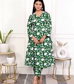 Green floral hand block printed cotton kurta pant set