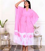 Pink tie & dye white cotton kaftaan