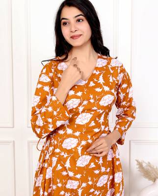 Peach floral hand block printed cotton kurta pant set 4