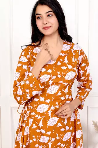 Peach floral hand block printed cotton kurta pant set