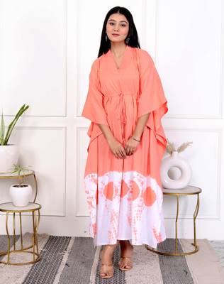 Peach tie & dye white cotton kaftaan 1