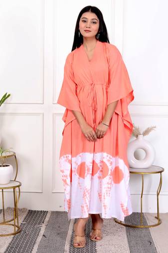 Peach tie & dye white cotton kaftaan