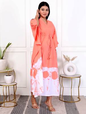 Peach tie & dye white cotton kaftaan 2