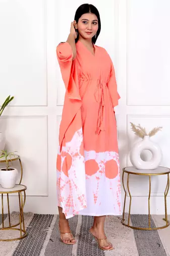 Peach tie & dye white cotton kaftaan