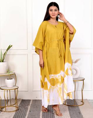 Mustard yellow tie & dye white cotton kaftaan 2