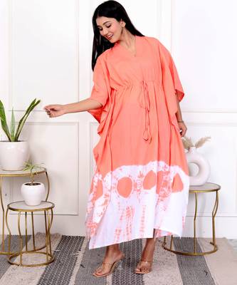 Peach tie & dye white cotton kaftaan 3