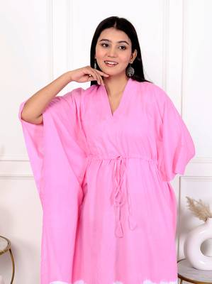 Pink tie & dye white cotton kaftaan 4