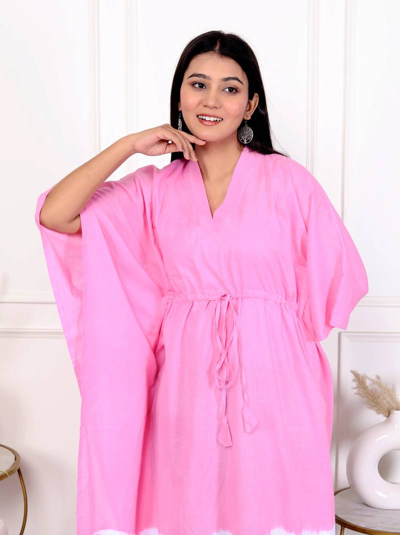 Pink tie & dye white cotton kaftaan