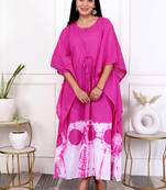 Pink magenta tie & dye white cotton kaftaan