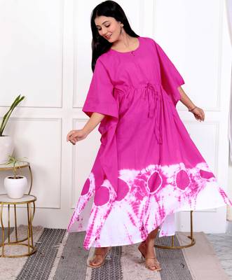 Pink magenta tie & dye white cotton kaftaan 2