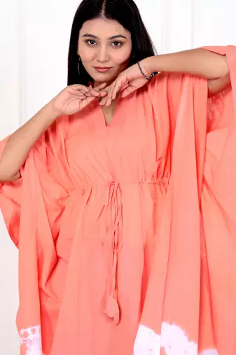 Peach tie & dye white cotton kaftaan