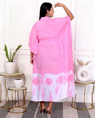 Pink tie & dye white cotton kaftaan 5